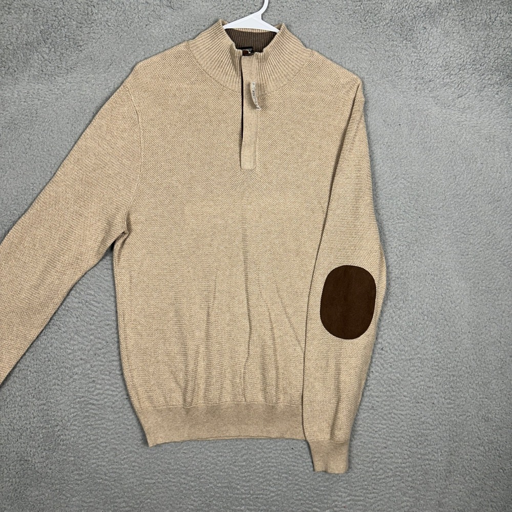 NEW Jos. A. Bank Sweater Mens Large Tan Knit Elbow Patch Lightweight Pullover